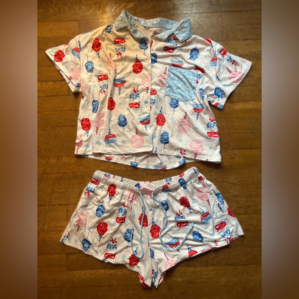 Celebrate Cotton Candy Print Short Pajama Set - Red, Blue, Pink
